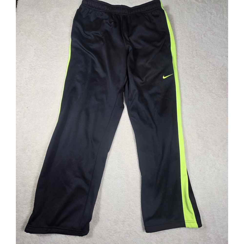 Nike Track Pants Mens XL Black Neon Green Therma-FIT Fleece 379431-018 Active